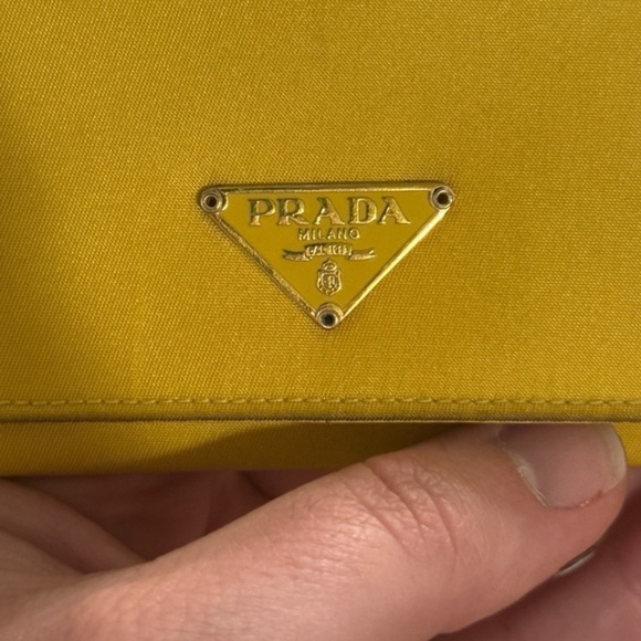PRADA Authentic Giallo Tessuto Nylon Wallet on detachable Gold White Rope Chain - Picture 9 of 17